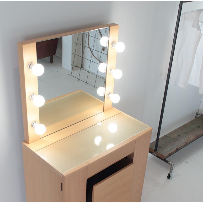 クリスタル女優ミラー ナチュラル 一面鏡ハリウッドミラー LEDライト付ドレッサー椅子付き 国産 デスク 関本家具 アンテカルネ