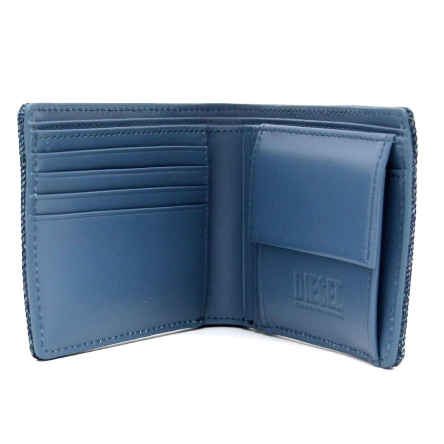 DIESEL ディーゼル X09453 P5185 H1410  BI-FOLD COIN メンズ 小銭入れ付 二つ折り財布 エンボスロゴ デニムブルー 新品 箱付き｜sekine｜03