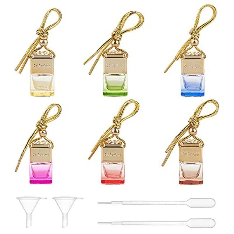 Chgcraft 6色セット 8ml 車用香水瓶 空気清浄 芳香剤 ガラス瓶 木製ダストプラグ ピペット付き ファンネル付き ガラス容器 ボトル 可愛い 車用の吊り下げ式芳香剤 詰め替え可能な空の香水瓶 手作り雑貨 手芸材料 ハンドメイド 混合色 新着セール