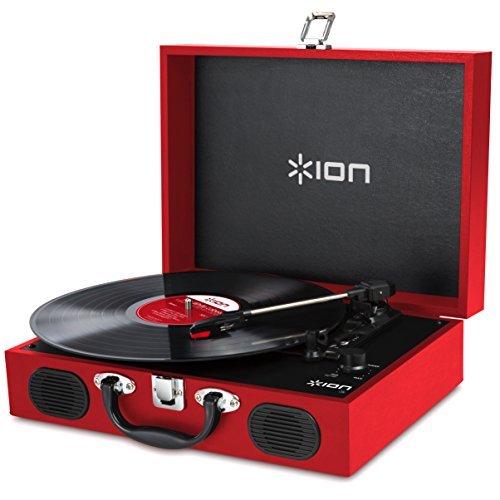 ION Audioポータブルレコードプレーヤー スーツケース型 スピーカー内蔵持ち運び 電池でも稼働 Vinyl Transport 赤
