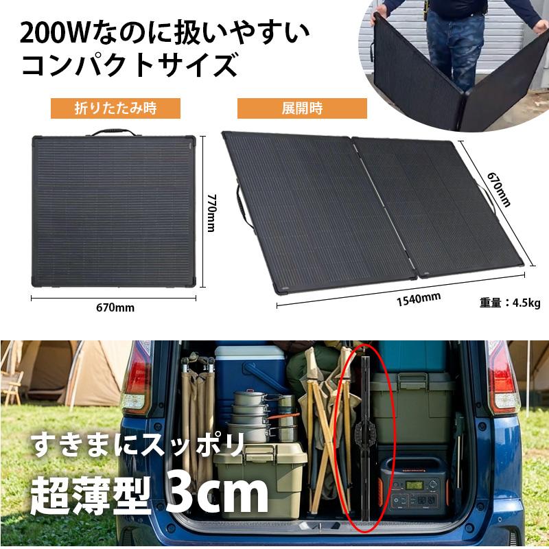 ソーラーパネル 折りたたみ 200W 超軽量4.5kg 最新 HPBCセル搭載 高