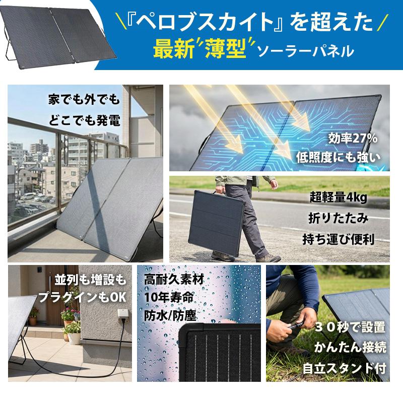 ソーラーパネル 折りたたみ 200W 超軽量4.5kg 最新 HPBCセル搭載 高