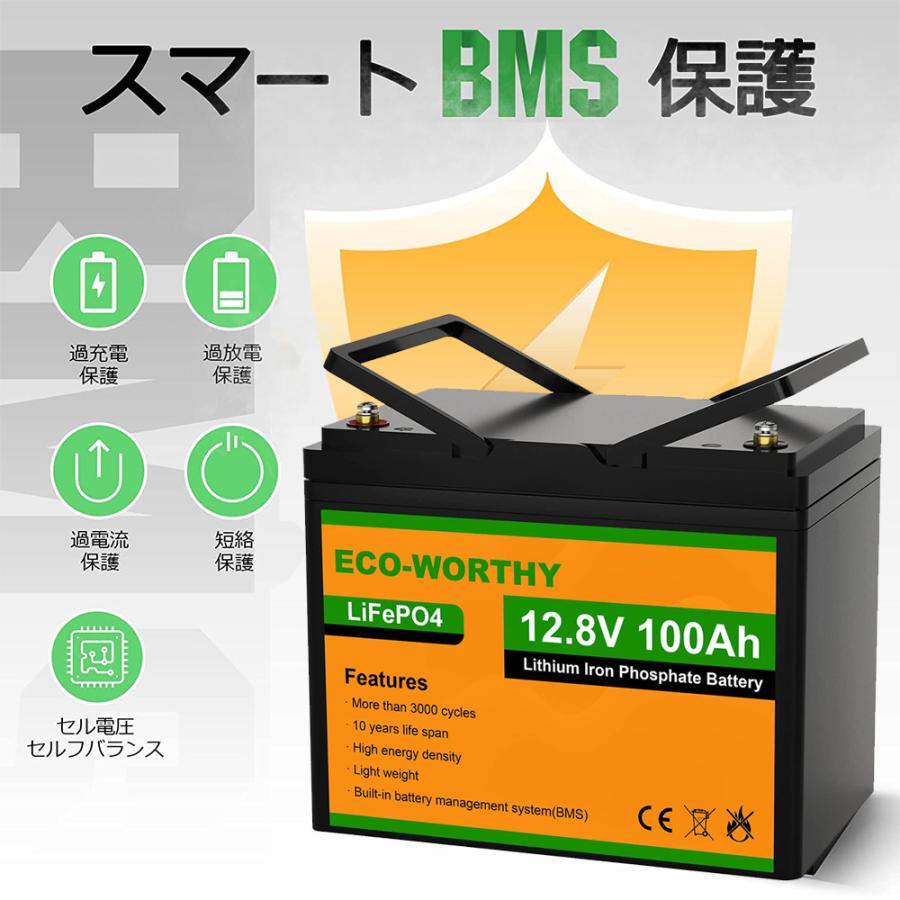 リン酸鉄リチウム電池 12v 100Ah 1280Wh 3000回寿命 BMS保護 軽量