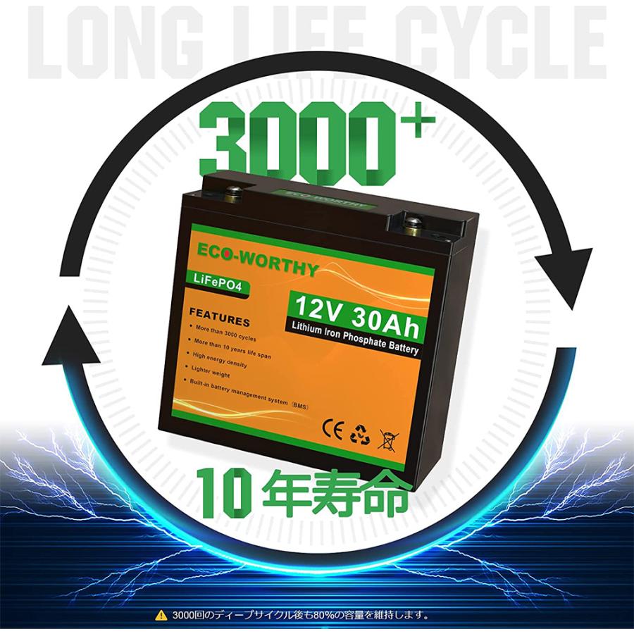 最終値下げwリン酸鉄バッテリー30Ah.384whこの商品は1月25日(土)18時で締め切ります Amazon | ECO-WORTHY リチウムイオンバッテリー 12V 30AH 384Wh