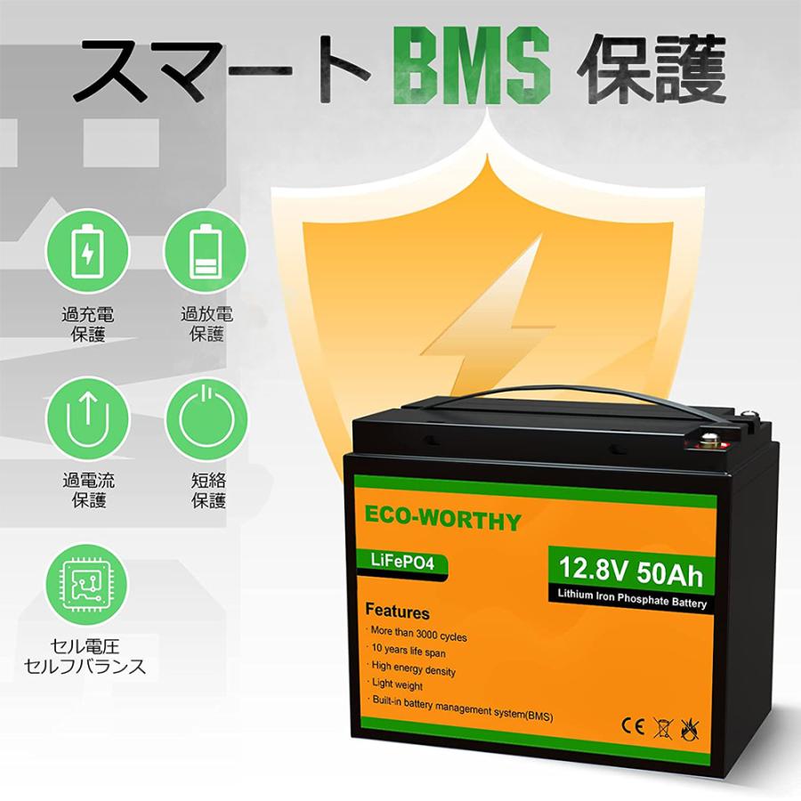 リン酸鉄リチウム電池 12v 50Ah 640Wh 3000回寿命 BMS保護 軽量