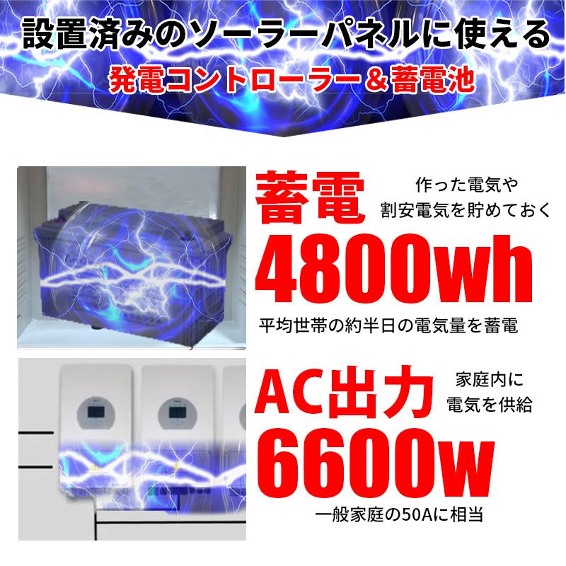 ハイブリッドインバーター 6600W 蓄電池4800Wh リチウムセット 