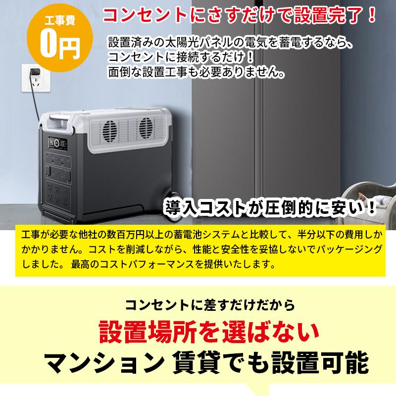 コンセントに差して発電 かんたん節電ソーラー付 ポータブル電源 家庭用蓄電池 容量3480wh AC出力 3300W UPS 440w パネルセット SEKIYA｜sekiyaeco｜10