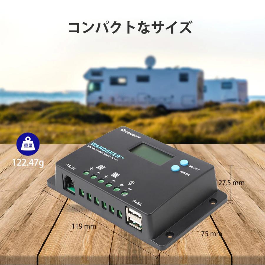ソーラーチャージコントローラー 10A 防水 PWM 12V/24V兼用 液晶画面