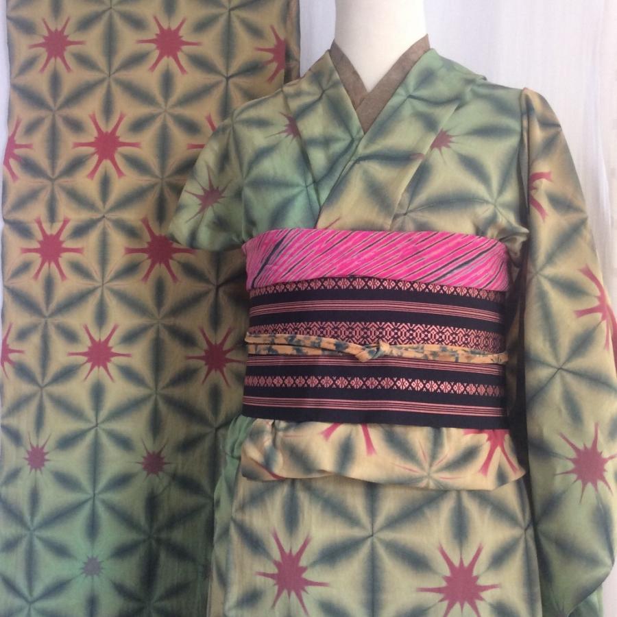 抜染の雪花絞り反物13m 知多木綿コーマ 水通し済み未仕立て 赤と緑