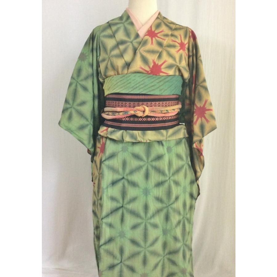 抜染の雪花絞り反物13m 知多木綿コーマ 水通し済み未仕立て 赤と緑