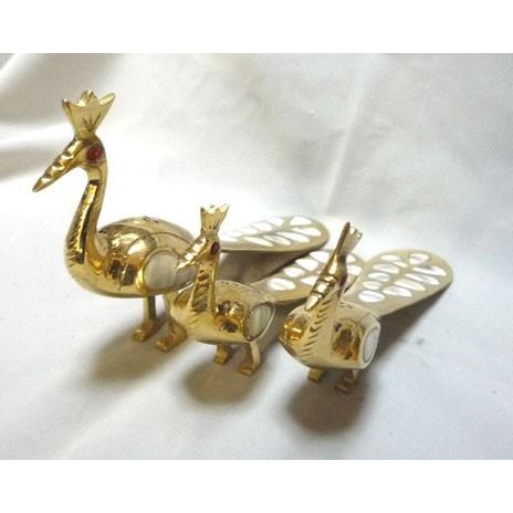 真鍮製工芸品 親子（3ピ−コック（孔雀））のお香立て（ステック