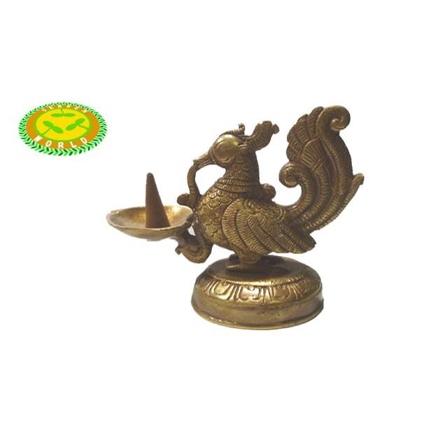 真鍮製工芸品 ピ−コック（孔雀）のお香立て（コーンタイプ） : 自然派