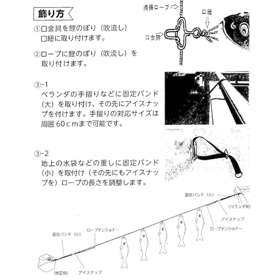 鯉のぼり☆庭園綱張セット☆天勇鯉５匹１５号☆お庭などにロープを張り鯉幟を取り付ける簡単おてがるセット（こいのぼり付フルセット化粧箱入）_3