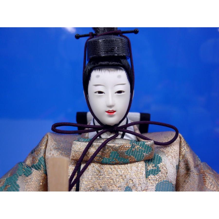 容れもの入親王飾りつけ７０８☆幅５１x奥ぶかさ２４x高さ３４珊☆雅びやかなお顔の金襴お召しもの着のパウダーコンパクトな２人飾