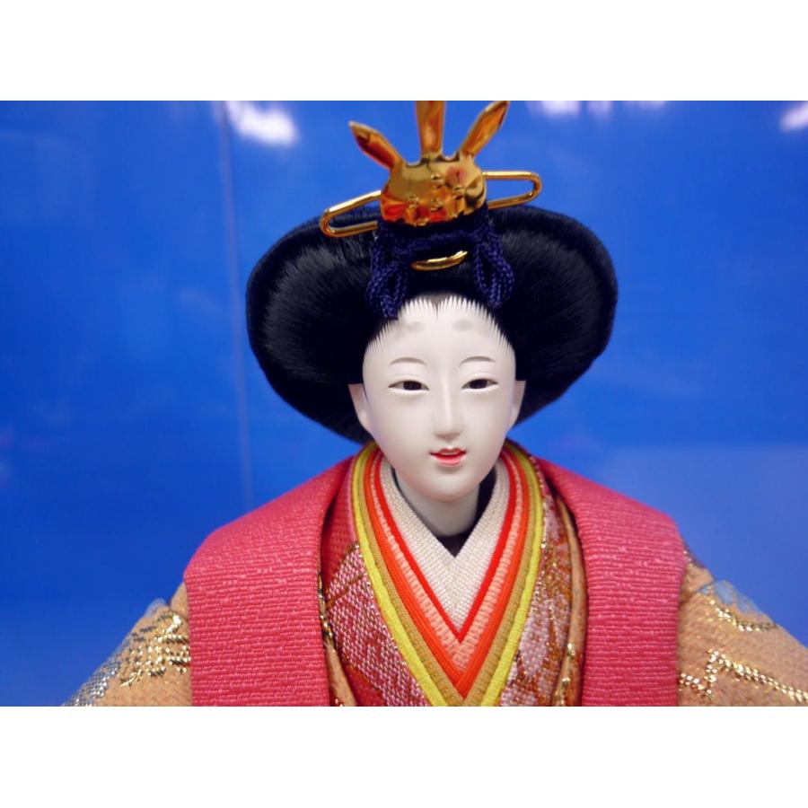 容れもの入親王飾りつけ７０８☆幅５１x奥ぶかさ２４x高さ３４珊☆雅びやかなお顔の金襴お召しもの着のパウダーコンパクトな２人飾
