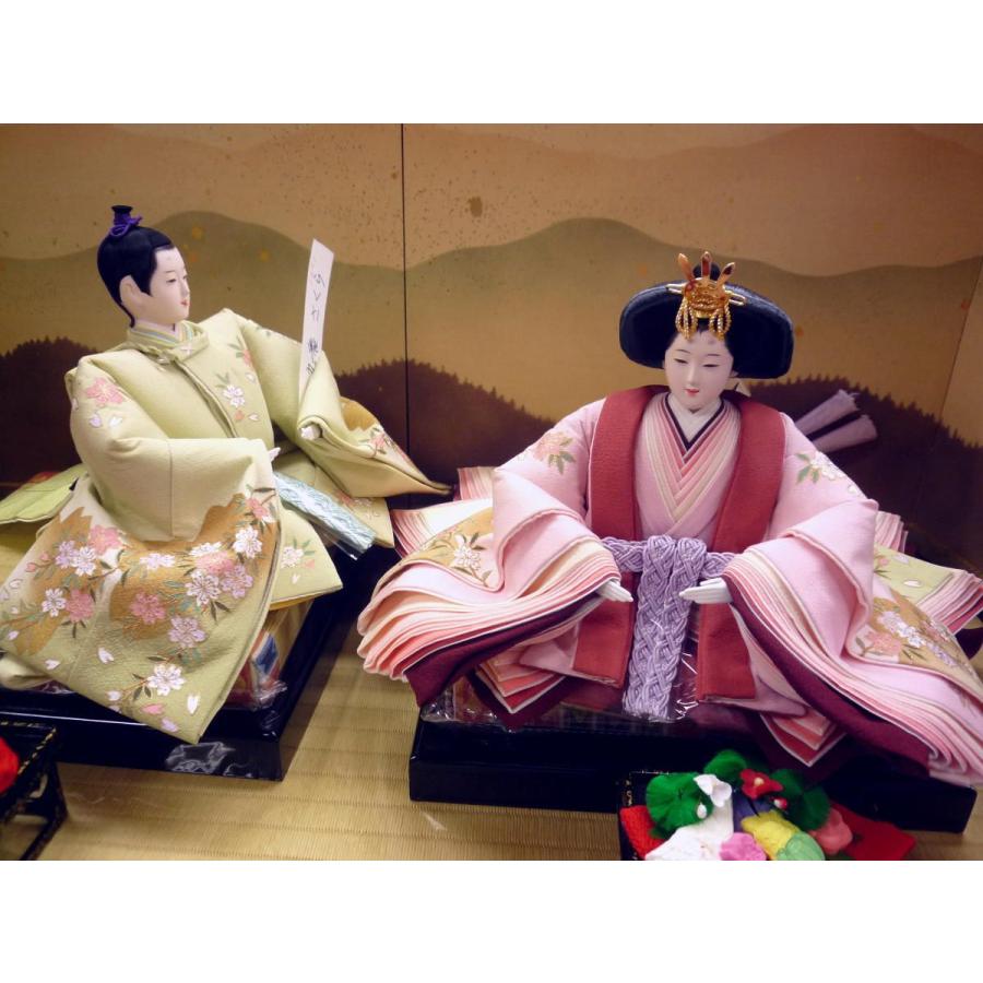 親王飾り ＯＦ３−３０☆横幅９０*奥行５５*高さ６５ｃｍ☆手描き京友禅本仕立て衣装着２人飾_3