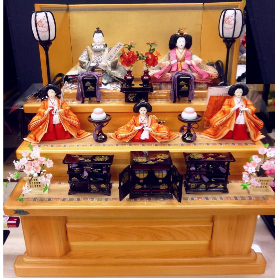 【中古】雛人形　3段五人飾り ひな人形☆三段五人飾り G5−60x3☆横幅60*奥行48*高さ