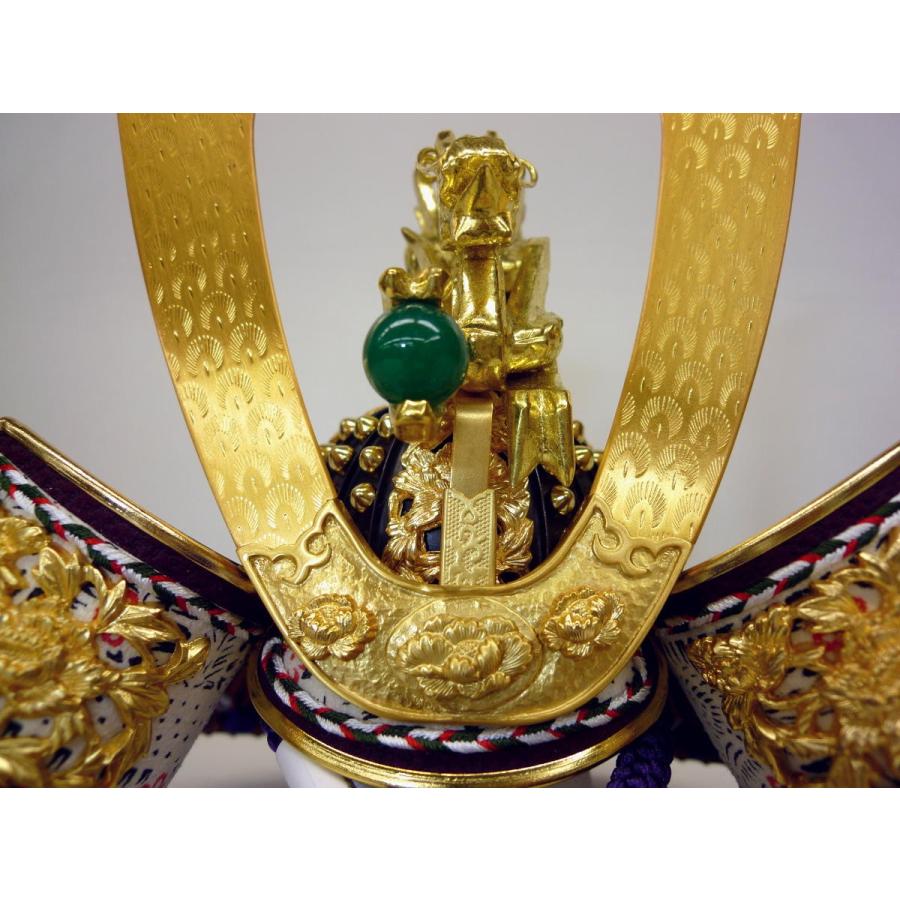 武久作兜 Ｔ１３彫金屏風１８畳台瑞祥１１セット 龍頭付牡丹鍬形台 紫裾濃縅８号(横幅３９*奥行３０*高さ５７cm)☆銘匠 甲冑師平安武久作の逸品兜_4