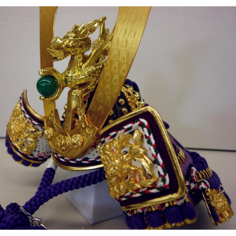 武久作兜 Ｔ１３彫金屏風１８畳台瑞祥１１セット 龍頭付牡丹鍬形台 紫裾濃縅８号(横幅３９*奥行３０*高さ５７cm)☆銘匠 甲冑師平安武久作の逸品兜_5