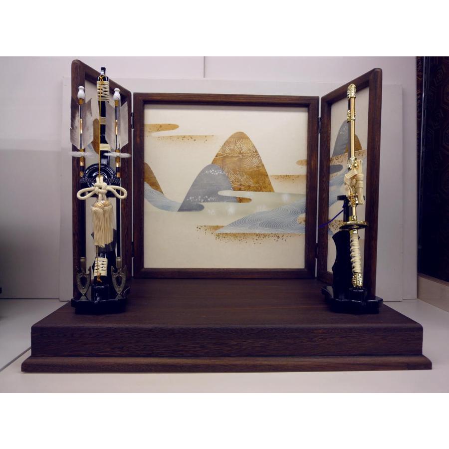 子供大将セット☆紫峰作 緑白段7号大将 焼桐枠流水連山屏風・焼桐台 