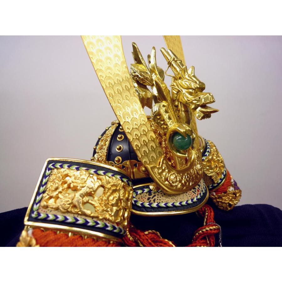 金属製兜と装飾品の武具 兜単品☆武久作兜 裾裏打 極上忍緒 朱赤縅12号(横幅37*奥行31*高