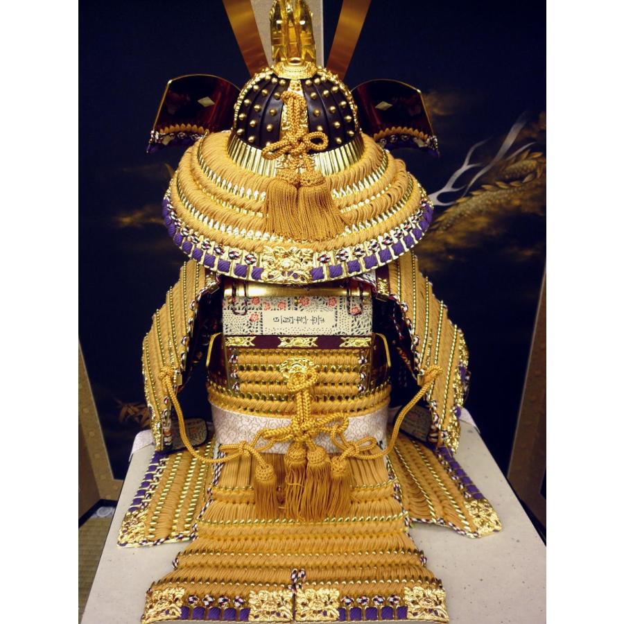 鎧単品☆武久作鎧 龍頭付 純金箔押小札錆朱糸縅15号(横幅50*奥行