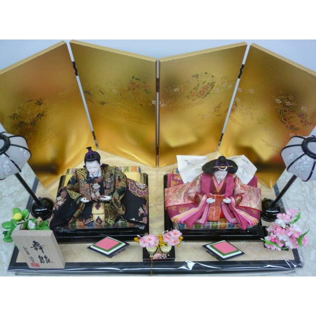 ひな人形☆限定特価＆送料無料☆親王飾り☆横幅６0x奥行３3x高さ３5cm☆秀セット☆黒塗り飾台・金彩を施した金屏風　豪華な金襴衣装着のコンパクトな２人飾_3