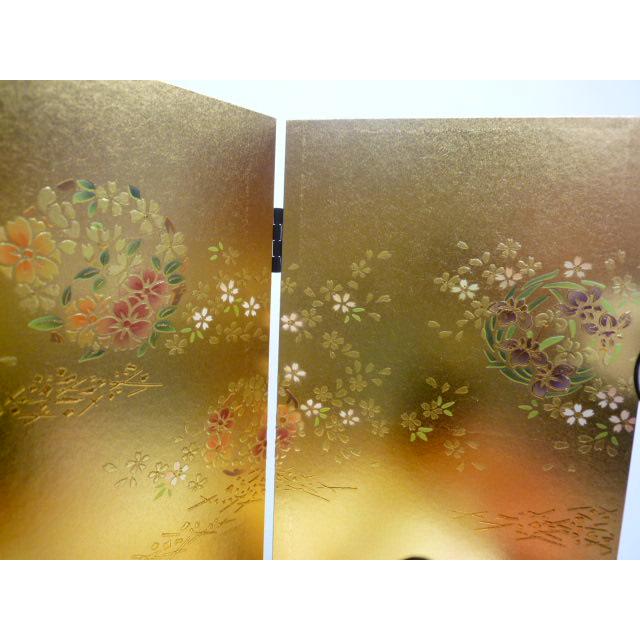ひな人形☆限定特価＆送料無料☆親王飾り☆横幅６0x奥行３3x高さ３5cm☆秀セット☆黒塗り飾台・金彩を施した金屏風　豪華な金襴衣装着のコンパクトな２人飾_4