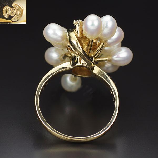 田崎真珠 K18YG 淡水 真珠 ダイヤモンド リング 幅約4.0mm前後 D0.23ct  