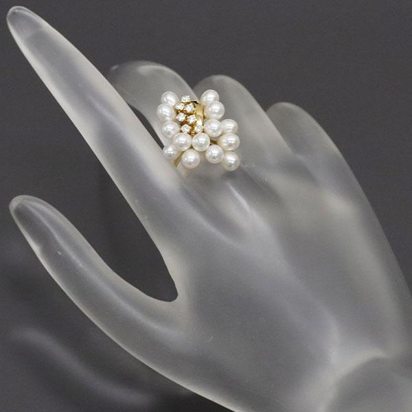 田崎真珠 K18YG 淡水 真珠 ダイヤモンド リング 幅約4.0mm前後 D0.23ct  