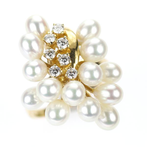 田崎真珠 K18YG 淡水 真珠 ダイヤモンド リング 幅約4.0mm前後 D0.23ct  