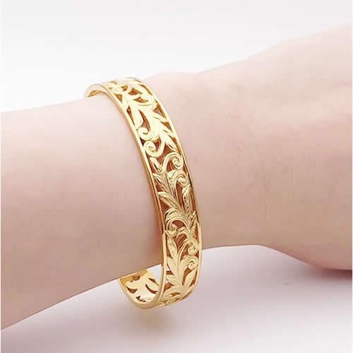 ハワイアンジュエリー バングル ステンレス ペアバングル カップル 人気 レディース メンズ 24金メッキ ブランド milmil GBSG90-G 