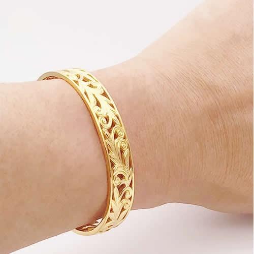 ハワイアンジュエリー バングル ステンレス ペアバングル カップル 人気 レディース メンズ 24金メッキ ブランド milmil GBSG90-G 