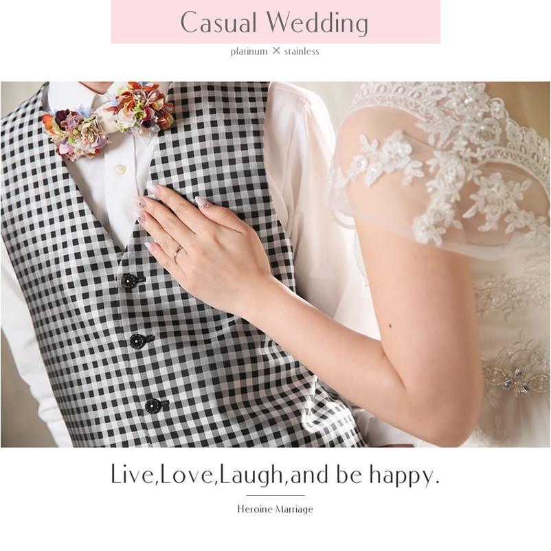 結婚指輪 ダイヤ付 プラチナ ペア 安い ステンレス マリッジリング 50代 ペアリング ヒロインマリッジ セミオーダーメイド HM009R-KS* (S28)の画像