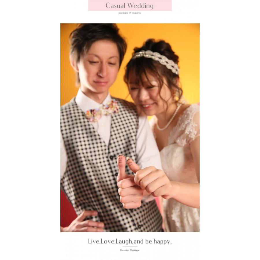 結婚指輪 プラチナ ダイヤ付 ペア 安い ステンレス マリッジリング 50代 ペアリング ヒロインマリッジ セミオーダーメイド HM010R-KS* (S28)の画像