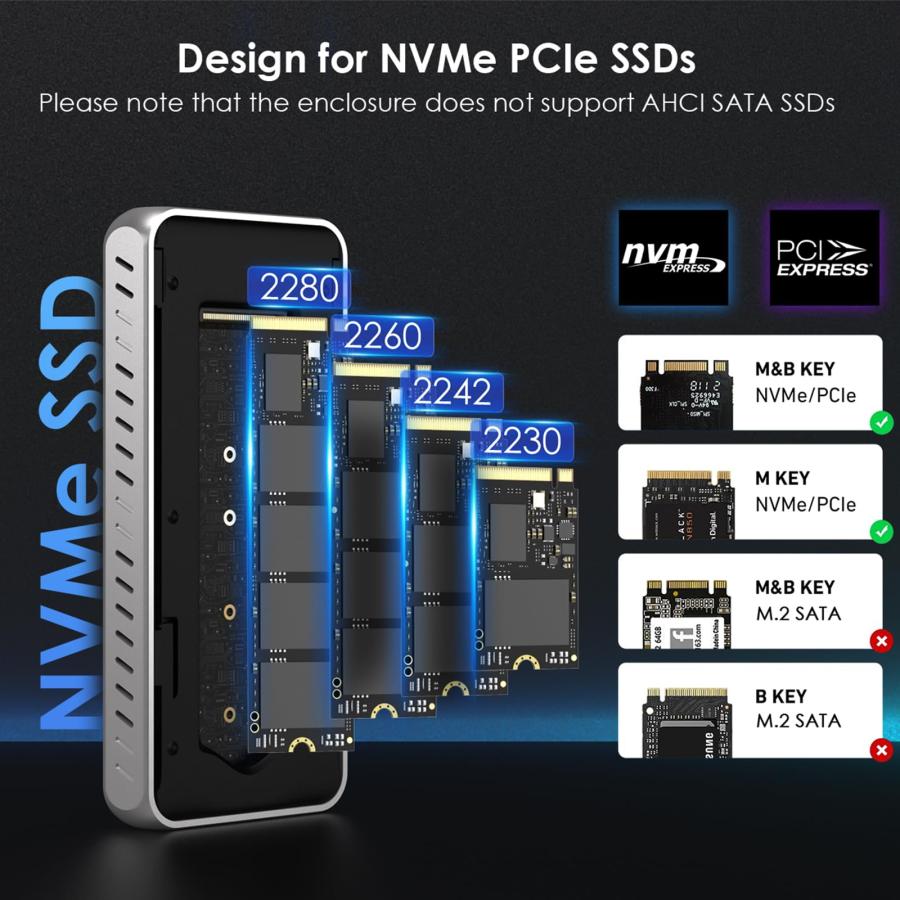 WAVLINK 40Gbps PCIe NVMe SSDエンクロージャ、m.2 ssd 外付けケース、USB4外付けハードドライブエンクロージャ、22_4