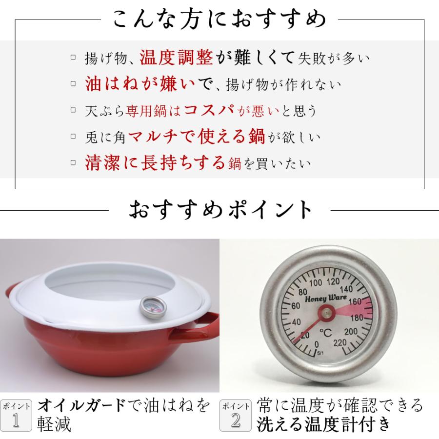 【ポイント10倍】天ぷら鍋 ih 24cm 温度計付き 揚げ鍋 ホーロー 揚げ物 鍋 両手鍋 富士ホーロー 琺瑯 直火 ih対応｜select-coco10｜03