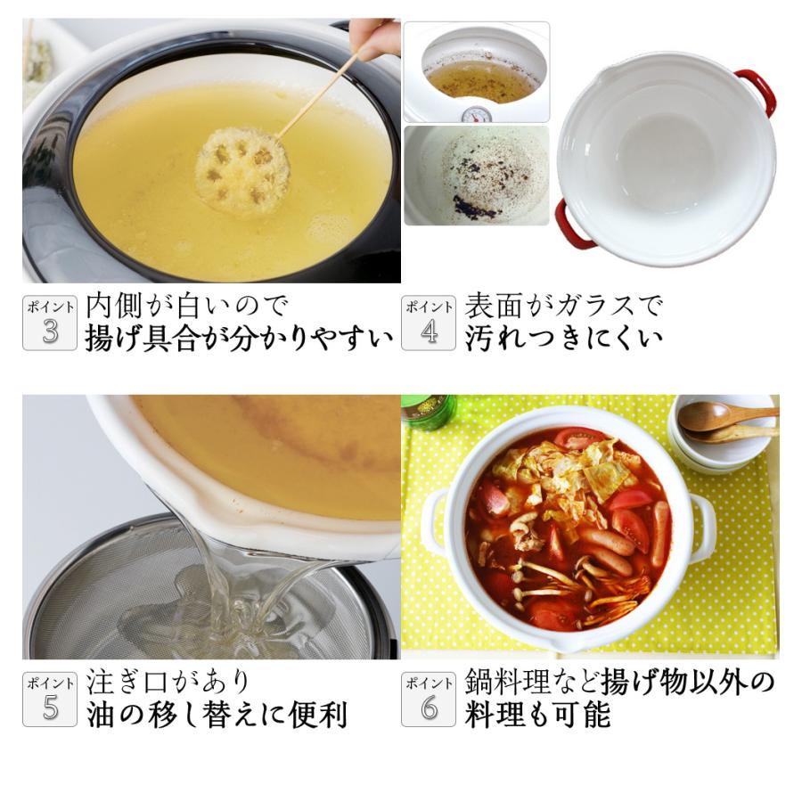 天ぷら鍋 ih 24cm 温度計付き 揚げ鍋 ホーロー 揚げ物 鍋 両手鍋 富士ホーロー 琺瑯 直火 ih対応 | 富士ホーロー | 03
