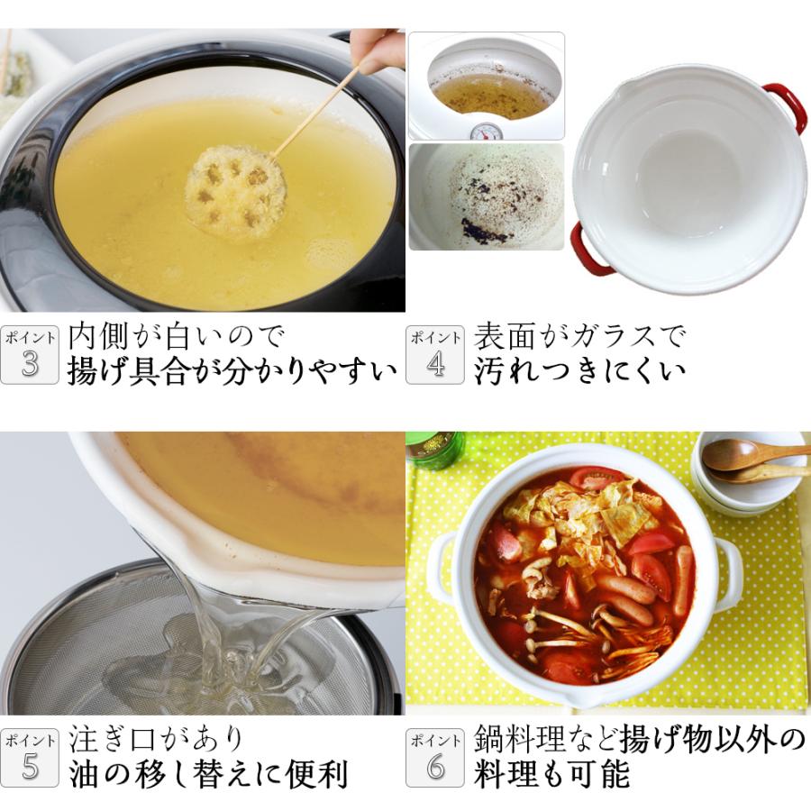 天ぷら鍋 24cm ガラス蓋セット 揚げ物 鍋 ホーロー ih対応 温度計付き 両手鍋 富士ホーロー 琺瑯 直火 IH | 富士ホーロー | 03