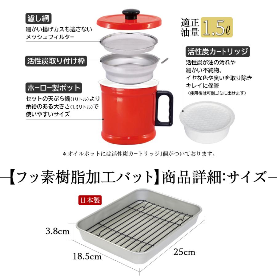 【おまけ特典付】天ぷら鍋 24cm オイルポット バット 3点セット ih対応 温度計付き 揚げ物 鍋 ホーロー 両手鍋 富士ホーロー 琺瑯 直火 IH スターターセット | 富士ホーロー | 16