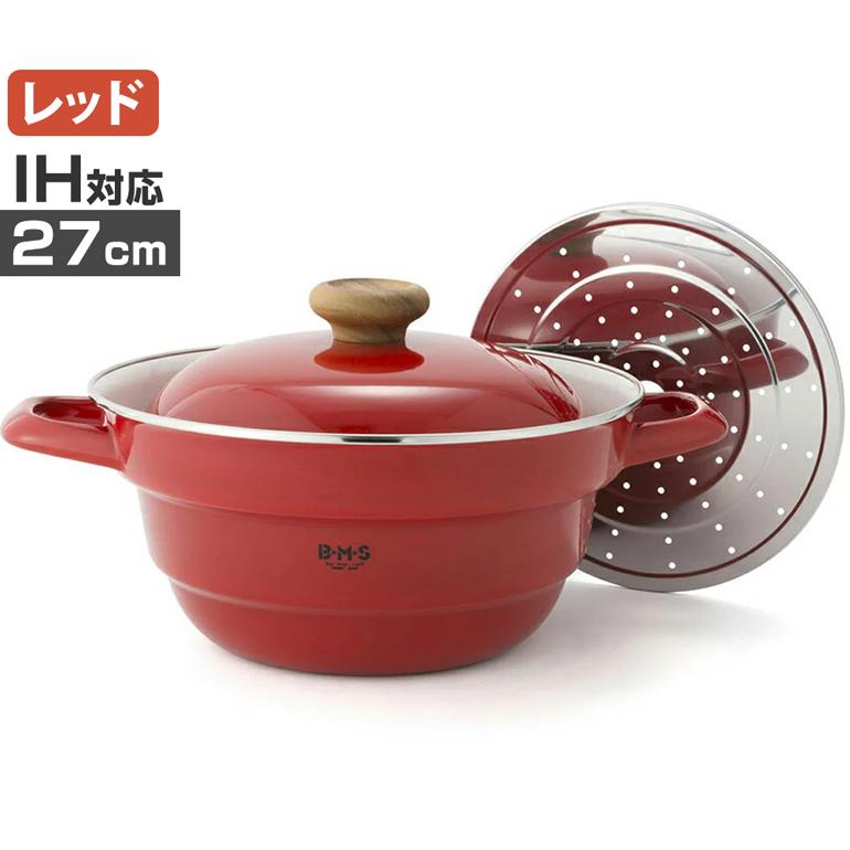 両手鍋 27cm ih 富士ホーロー 万能鍋 多機能 オールインワン 鍋 蓋 スノコ 天ぷら鍋 揚げ物 ホーロー 琺瑯 | All in one Series | 09