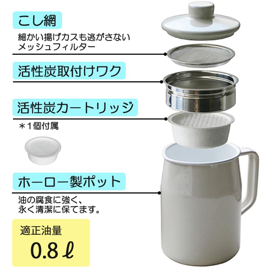 富士ホーロー フィルト オイルポット 0.8L 活性炭 カートリッジ付 小さめ 小さい フィルター 油こし 油ろ過  ホーロー 琺瑯 | 富士ホーロー | 05