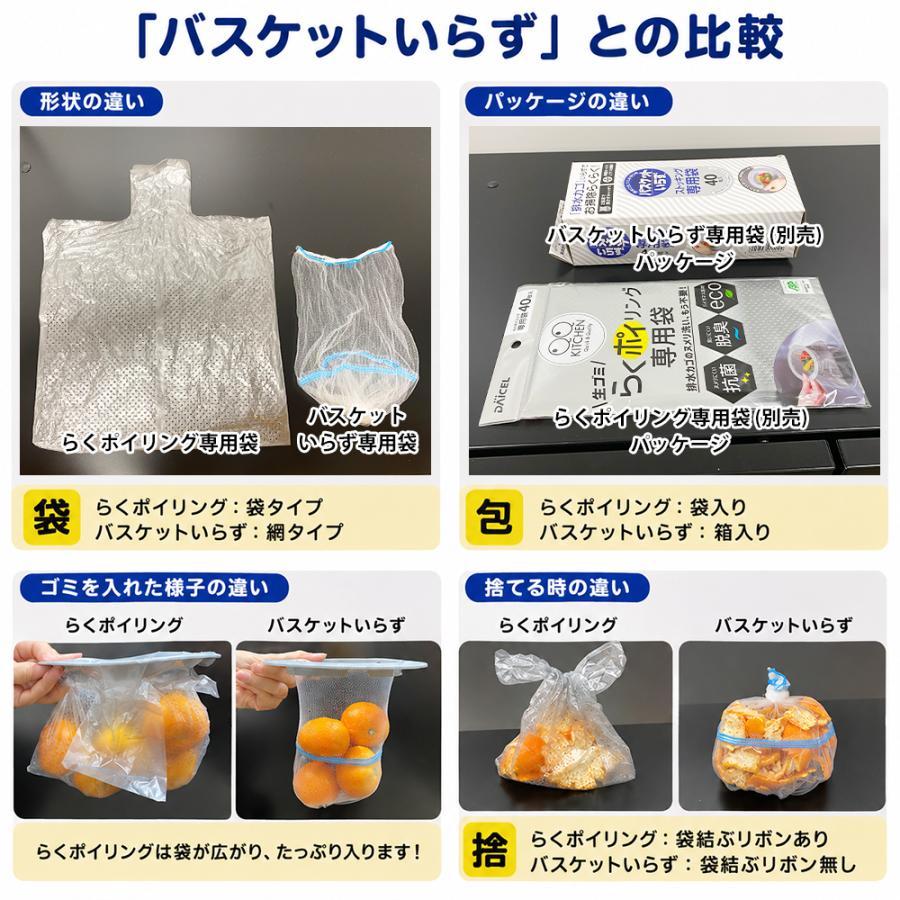 排水口 ゴミ受け用 水切りネット らくポイリング 専用袋 40枚 本体別売 抗菌 脱臭 エコ ヌメリ 生ゴミ ゴミ箱 台所 シンク 排水かご 排水溝 ダイセルミライズ | DAICEL | 06