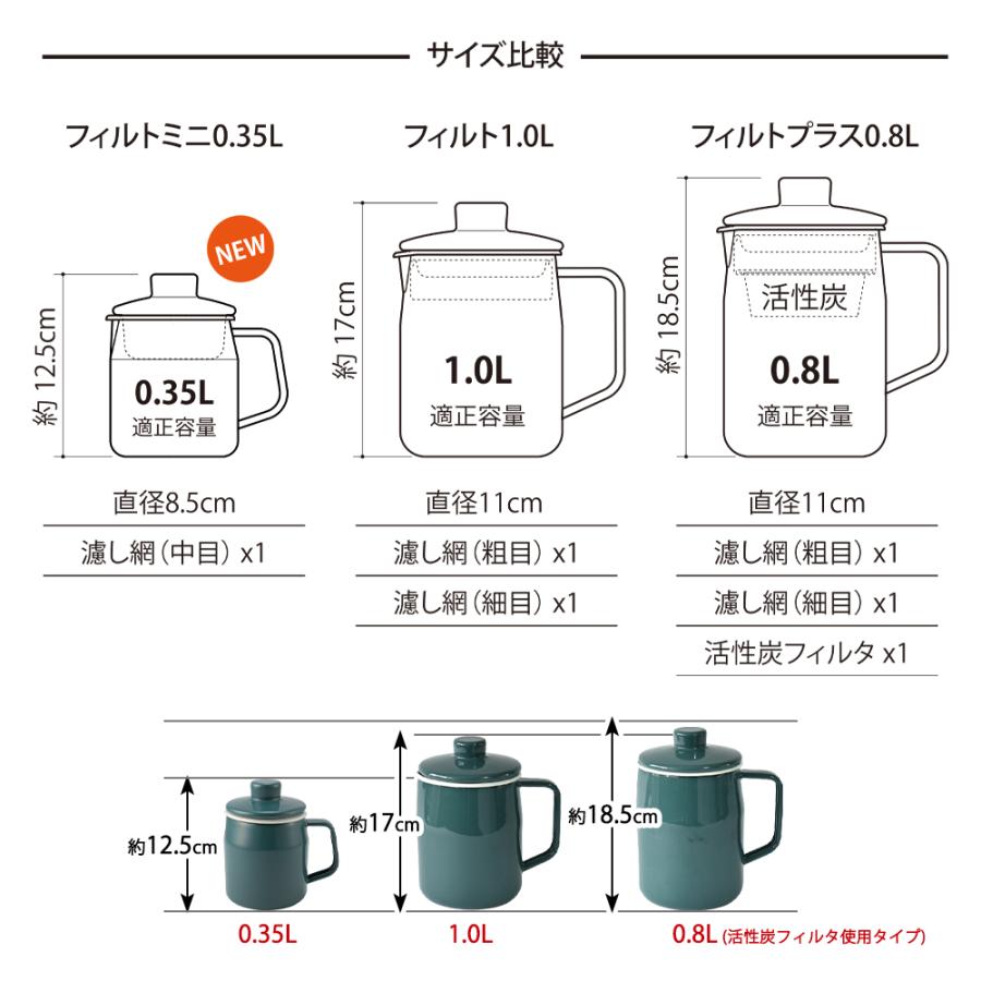 オイルポット 0.35L 小さめ 揚げ焼き 少ない油 少量 350ml 揚げ物油 てんぷら油 再利用 小さい コンパクト 油こし 油処理 ミニ 富士ホーロー Filto | 富士ホーロー | 12