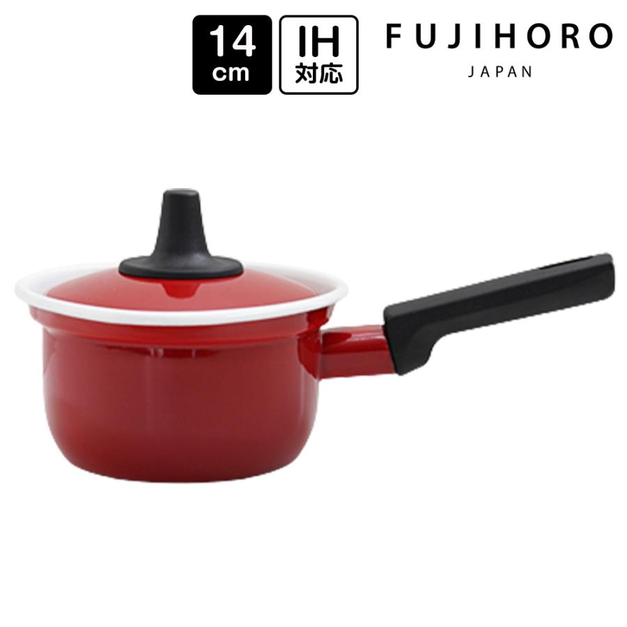 ミルクパン 14cm 片手鍋 蓋付き ガス火 直火 IH対応 フタ 注ぎ口 離乳食 スープ 味噌汁 小鍋 レトロ 一人暮らし 新生活 ホーロー 琺瑯 富士ホーロー | 富士ホーロー