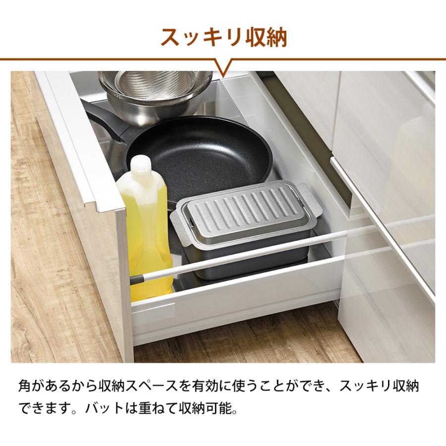 角型揚げ鍋 ガス IH対応 直火 網 アミ付き バット レギュラーサイズ 鉄 鉄鍋 角型天ぷら鍋 四角 スクエア コンパクト 揚げ物鍋 | 和平フレイズ | 07