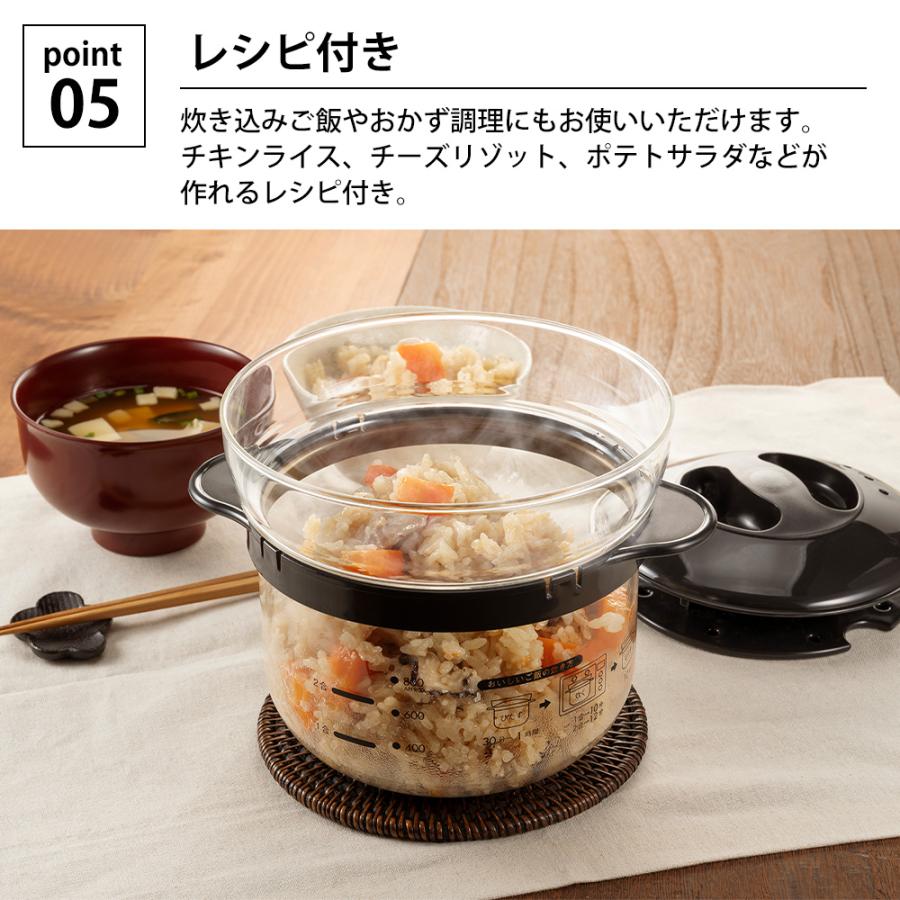 ハリオ 電子レンジ用炊飯器 1〜2合 ガラスのレンジご飯釜 HARIO 1合 2合 電子レンジ調理器 食洗機対応 二合炊き 日本製 レシピ付き | HARIO | 07