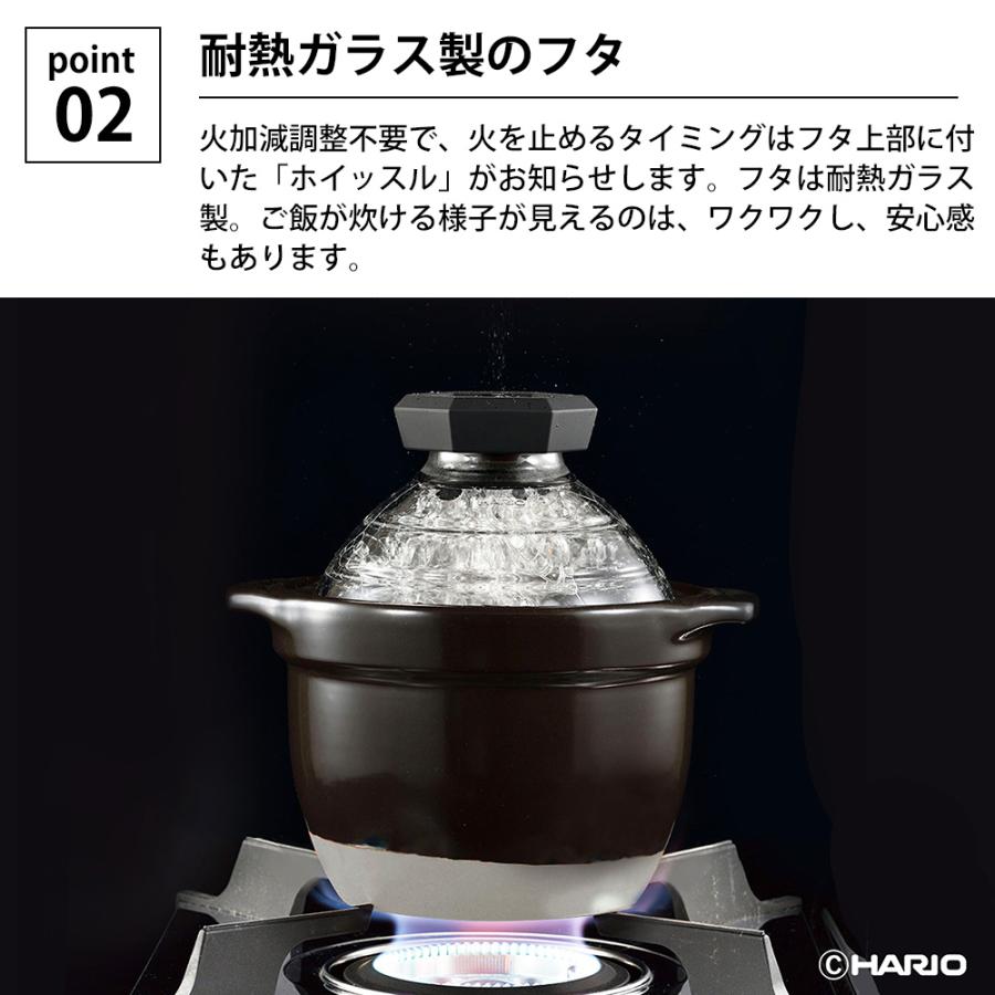 HARIO（ハリオ） ご飯鍋 フタがガラスのご飯窯 直火 ガス火対応 1合〜2