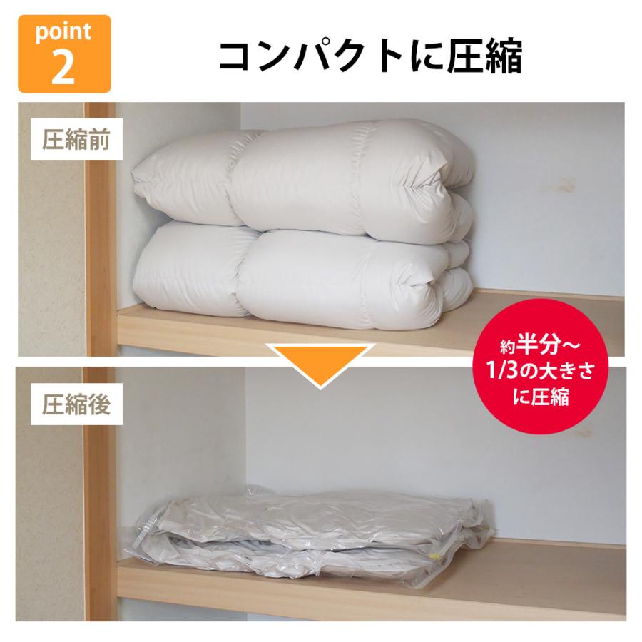 布団圧縮袋 掃除機不要 衣類 90×110cm 羽毛ふとんの圧縮パック 2枚 衣替え 収納 繰り返し使用 無色透明無地 ラッキーシップ 日本製 |  | 02