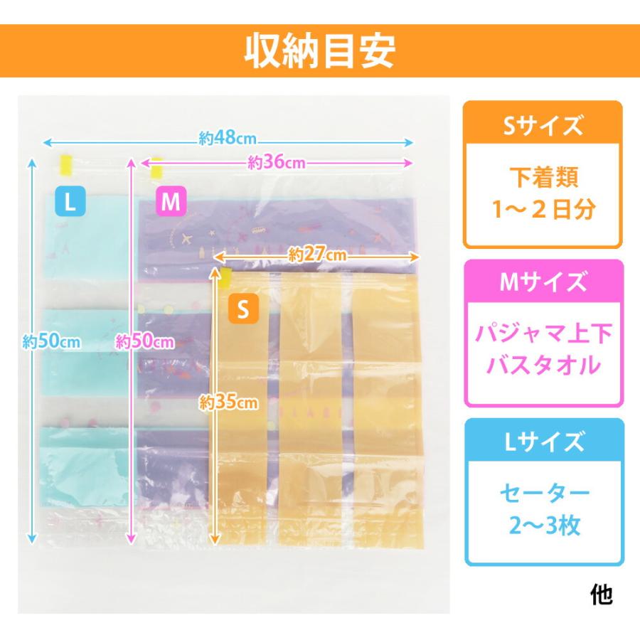 圧縮袋 旅行 衣類 トラベル 3枚セット S M L 抗菌 防臭 らくらく圧縮ケース アソート3枚入 出張 引っ越し 衣替え 収納 防災 非常 圧縮バッグ 手巻き 掃除機不要 |  | 05